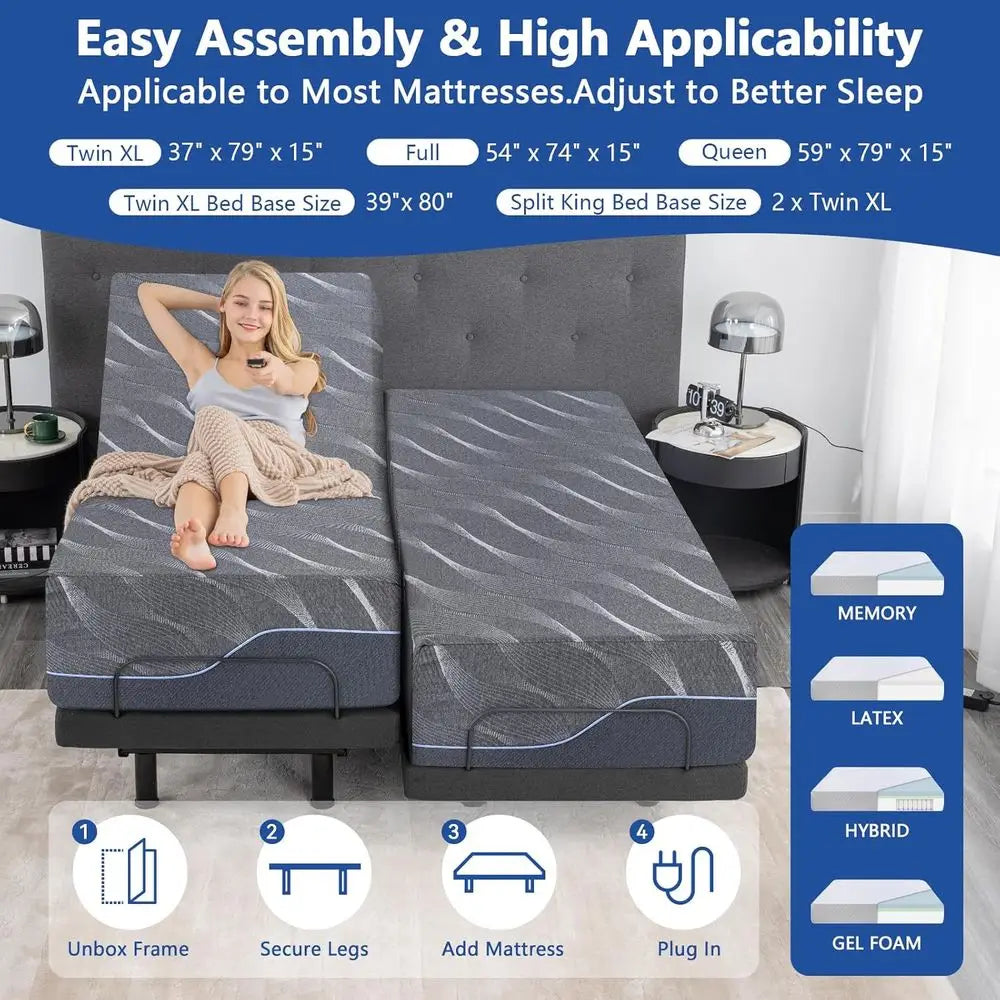 Memory Foam Mattress On Adjustable Bed Base With Wireless Remote