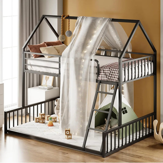 LIKIMIO House Shaped Bunk Bed With Metal Slats No Box Spring