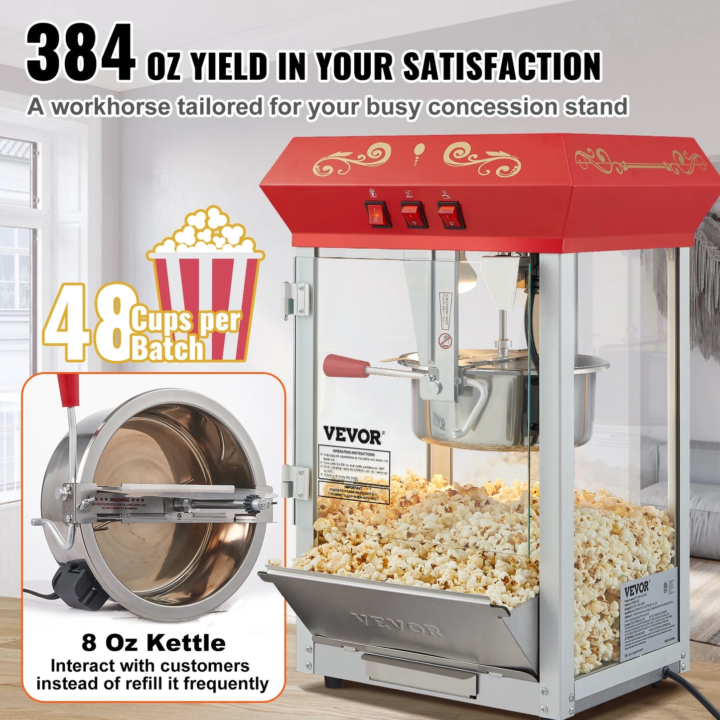 SucceBuy Electric Popcorn Maker Commercial Popper Machine 500W