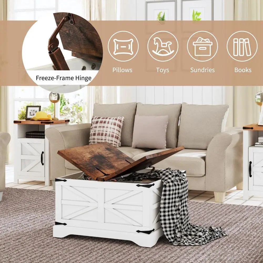 QWC Farmhouse 3 Piece Table Set With Storage Coffee Tables