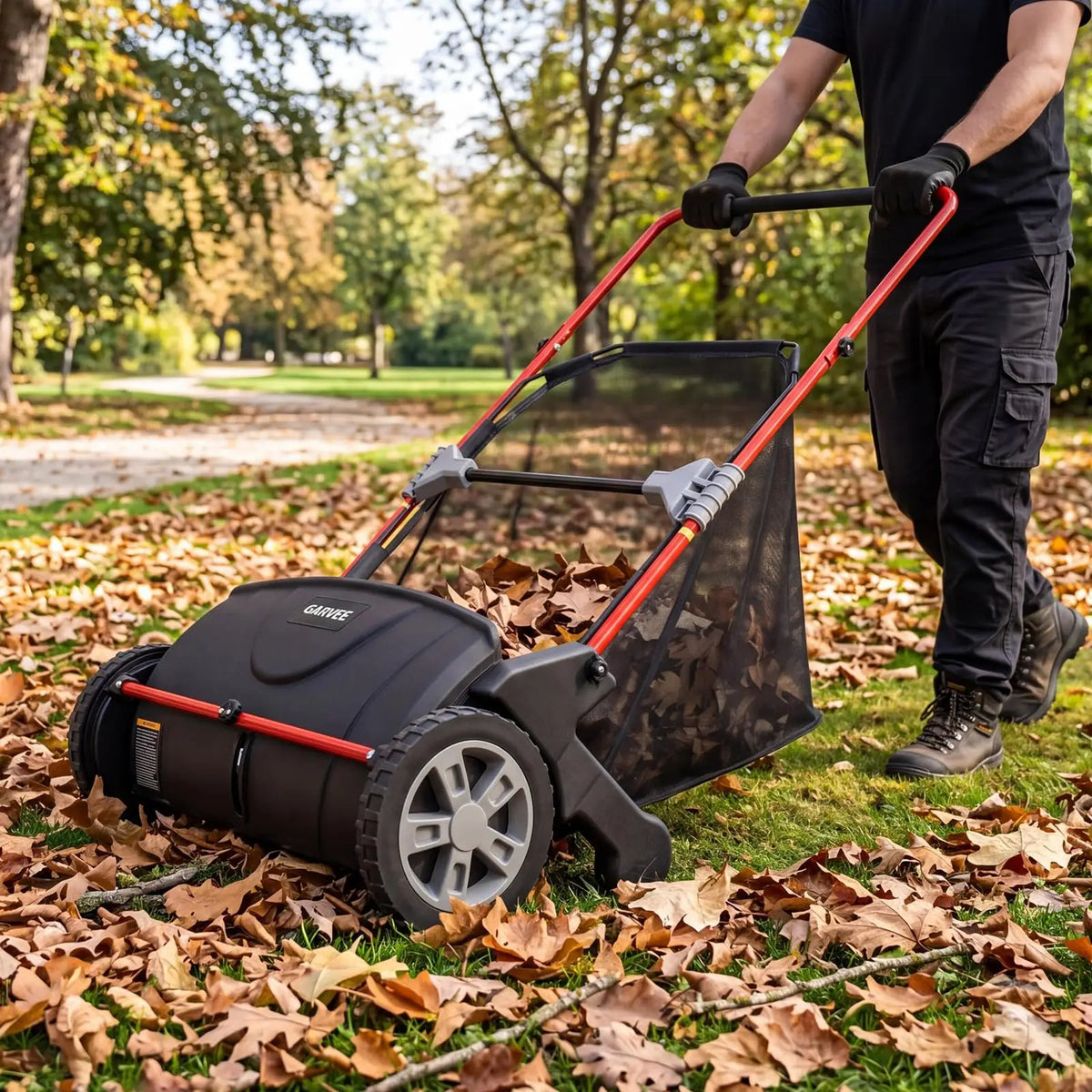 HiMiss Push Lawn Sweeper Manual Yard Leaf And Grass Collector