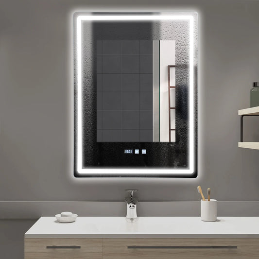 LED Bathroom Mirror Anti Fog Wall Mounted Lighted Time Temperature