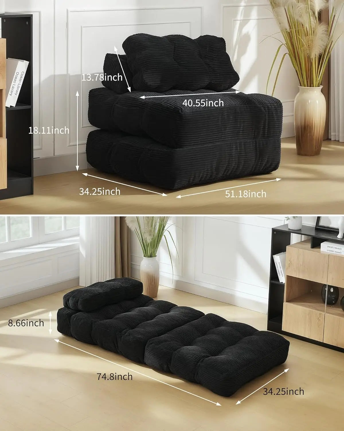 HiMISS 3in1 Folding Sofa Bed With Back Support Portable