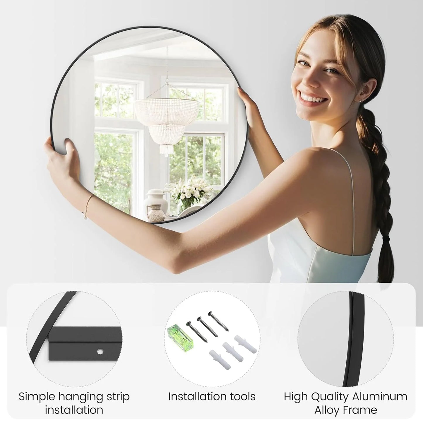 Round Wall Mirror With Metal Frame Distortion Free Modern Rustic