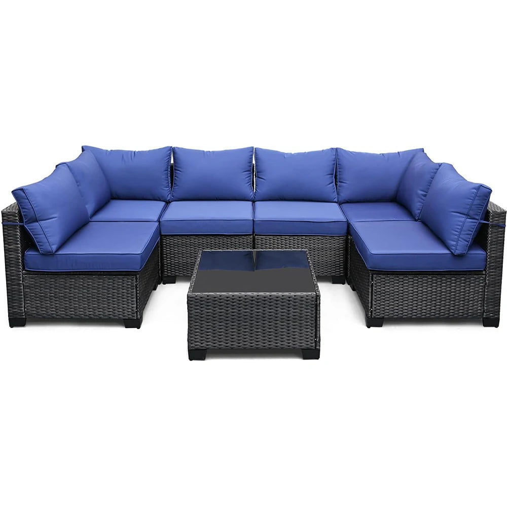 HiMISS Rattan Sectional Patio Set With Cushions And Glass Table