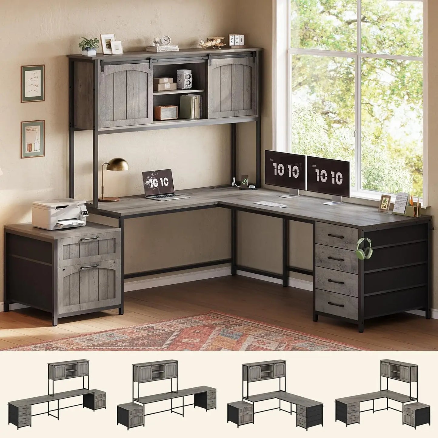 L Shaped Office Desk With 6 Drawers And Power Outlet