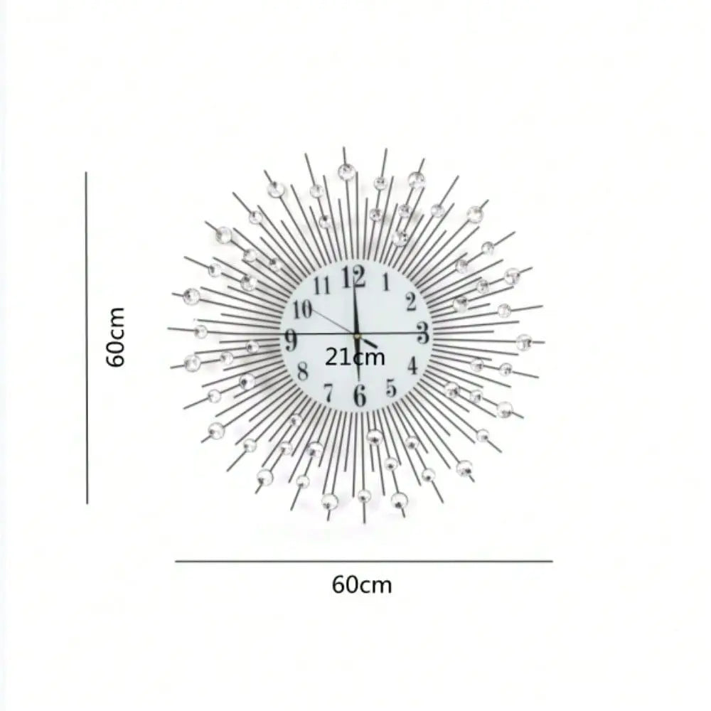 Modern Crystal Diamond Wall Clock 3D Flower Design Silent Metal