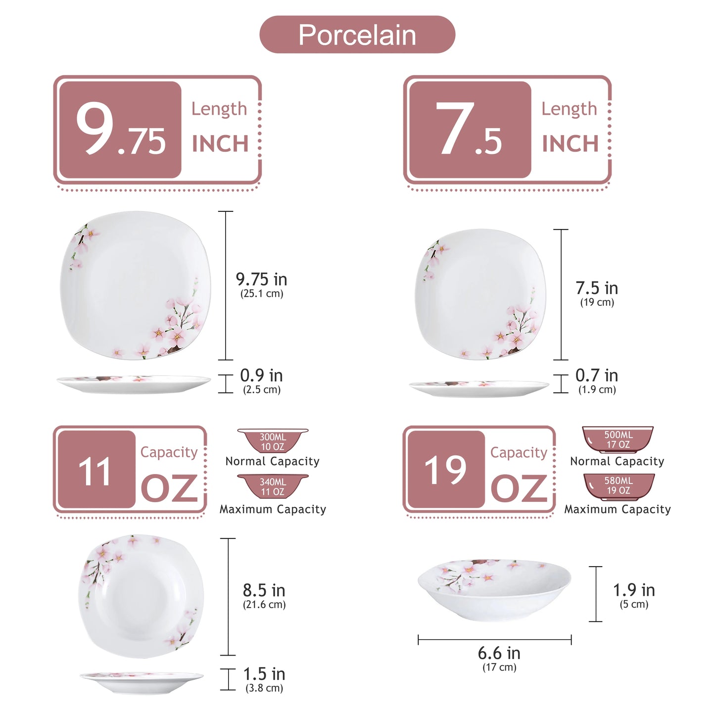 MALACASA Porcelain Dinnerware Set Floral Pattern Service Collection
