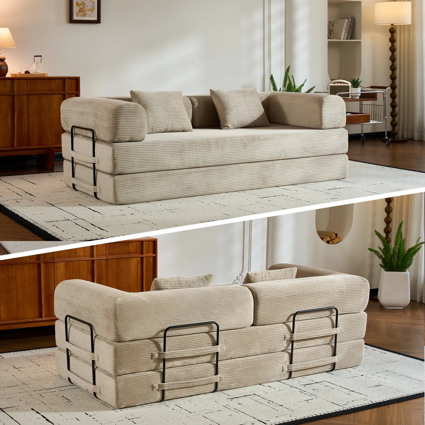 THOLASIS Folding Sofa Bed Corduroy Futon For Small Spaces