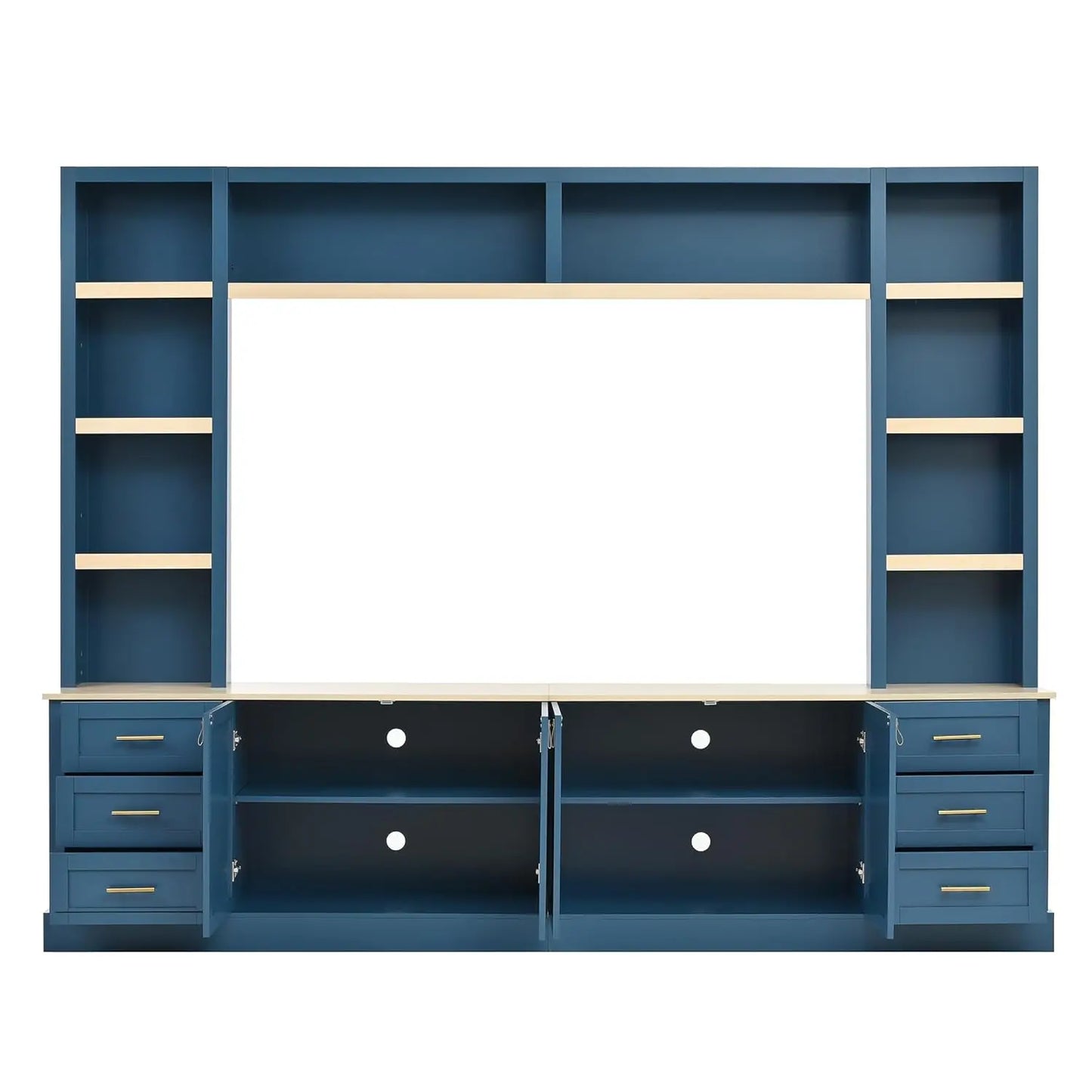 Farmhouse Entertainment Center Wall Unit With Bookshelves And Drawers