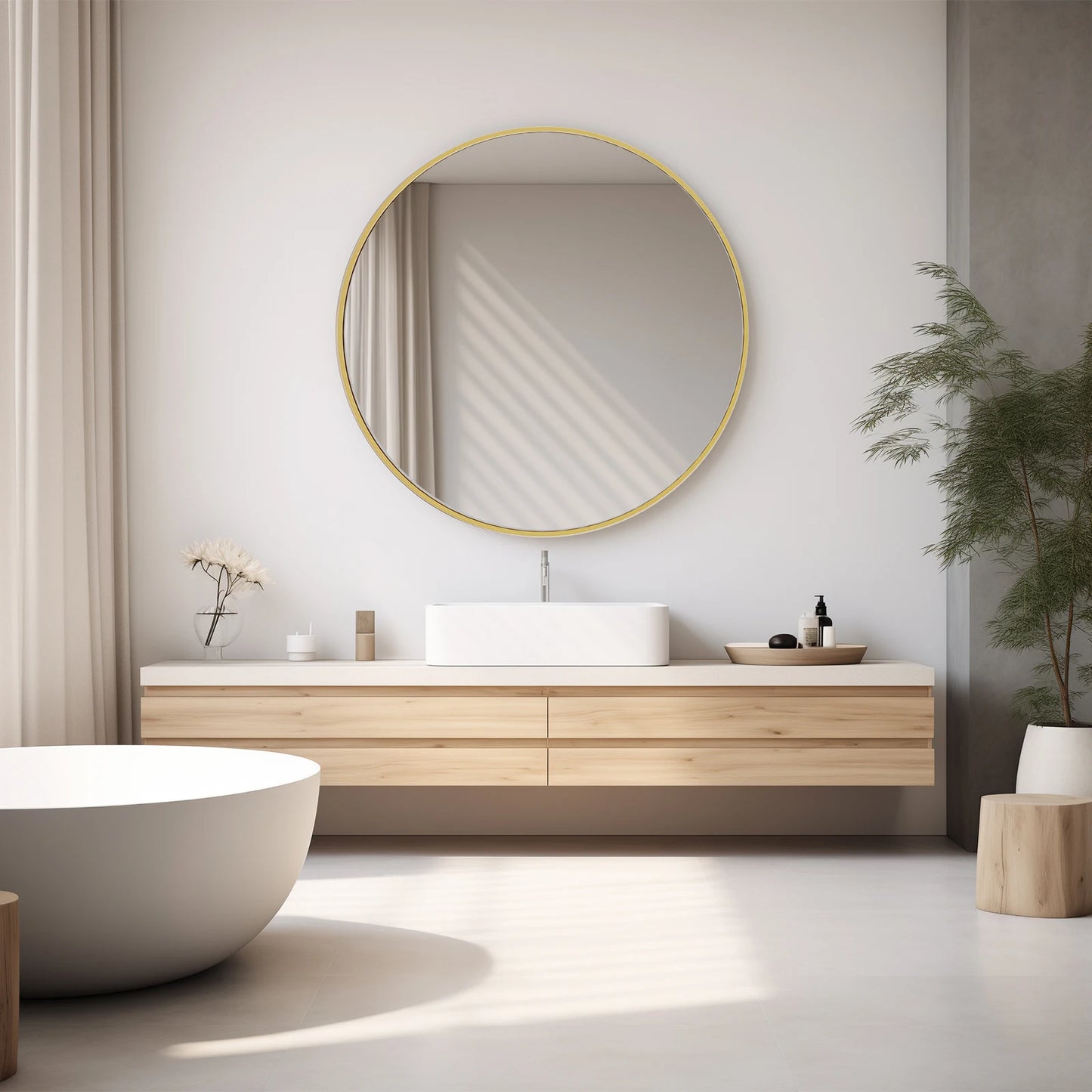 JHK Modern Round Vanity Mirror With Matte Metal Frame