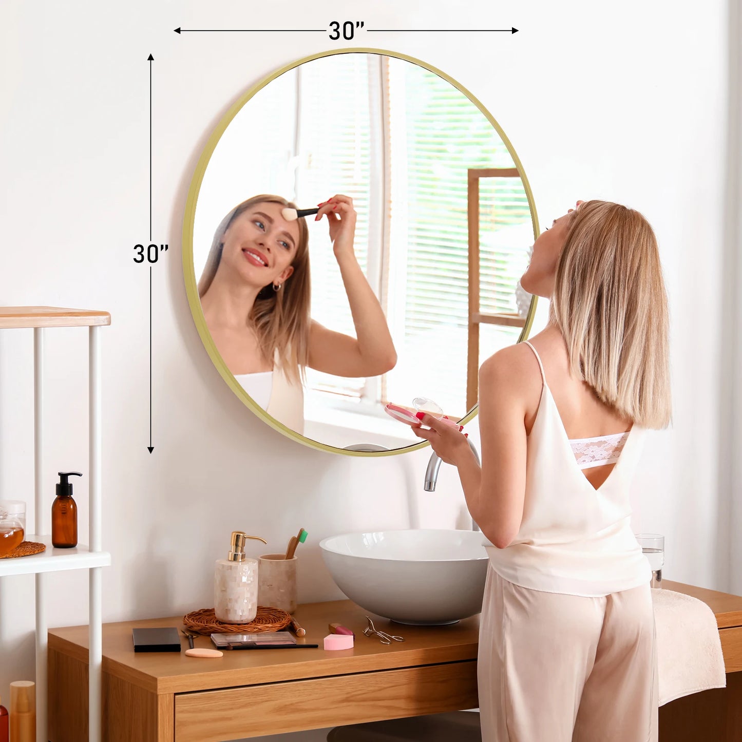 JHK Modern Round Vanity Mirror With Matte Metal Frame