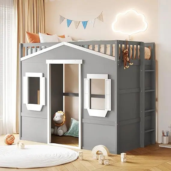 Playhouse Design Loft Bed With Built In Storage Wardrobe And Windows