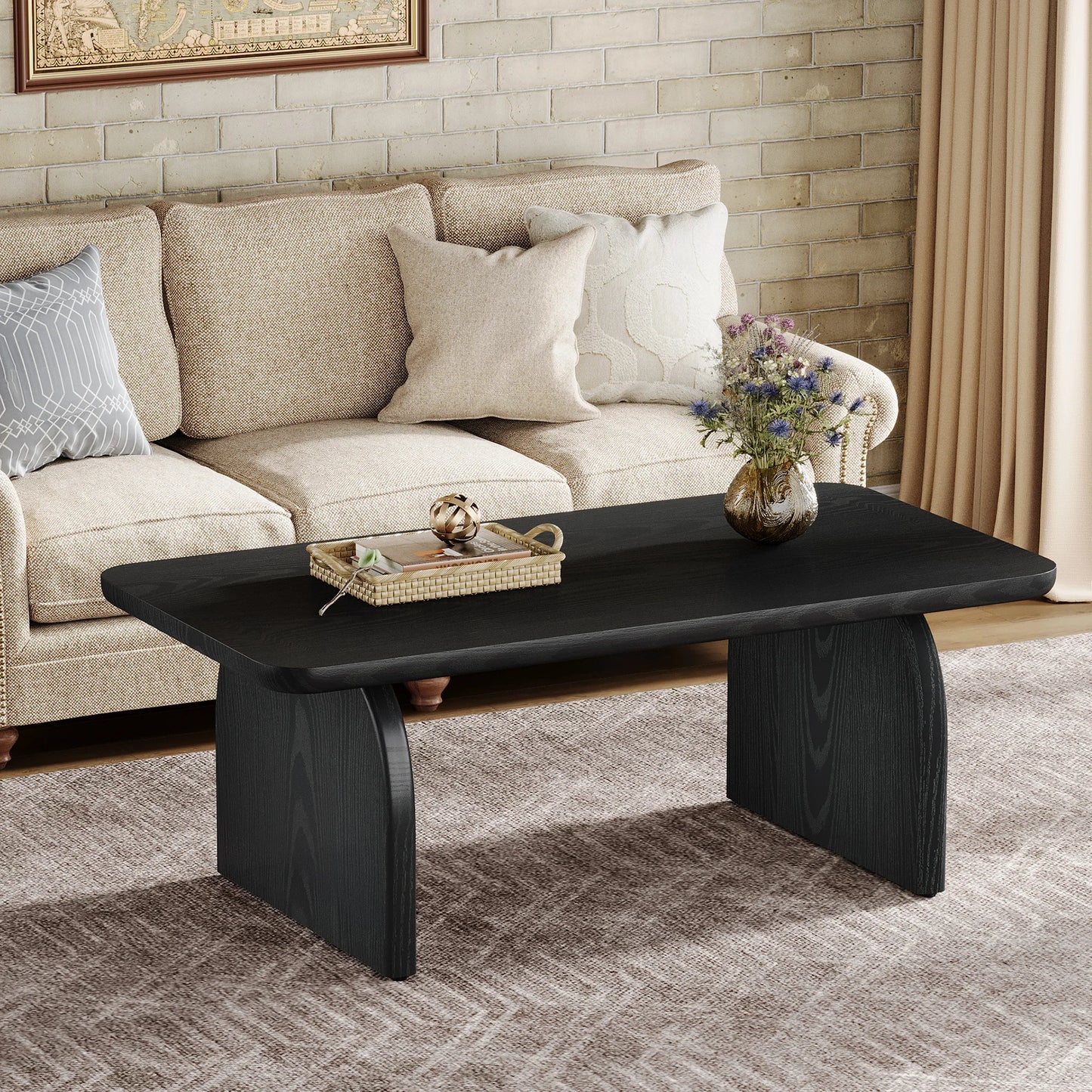 Tribesigns Farmhouse Rectangular Coffee Table Center Cocktail Table