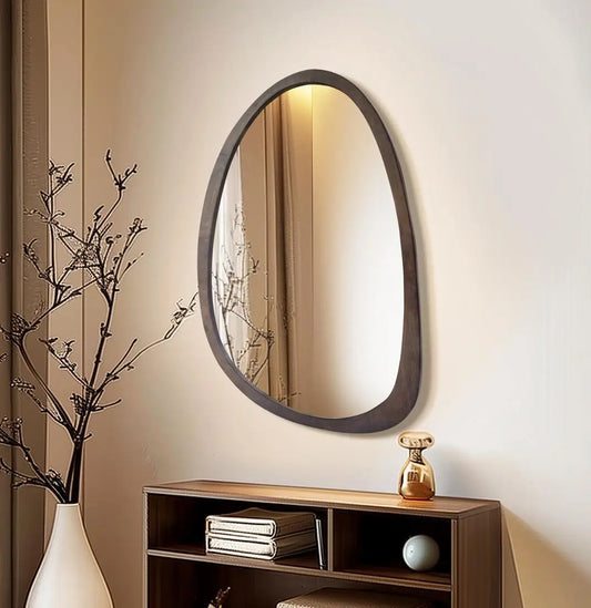 Vintage Walnut Wood Framed Octagon Accent Wall Mirror