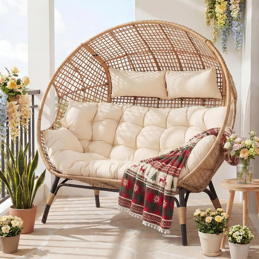 Wicker Rattan Cushioned Loveseat For Patio Garden Indoor Use