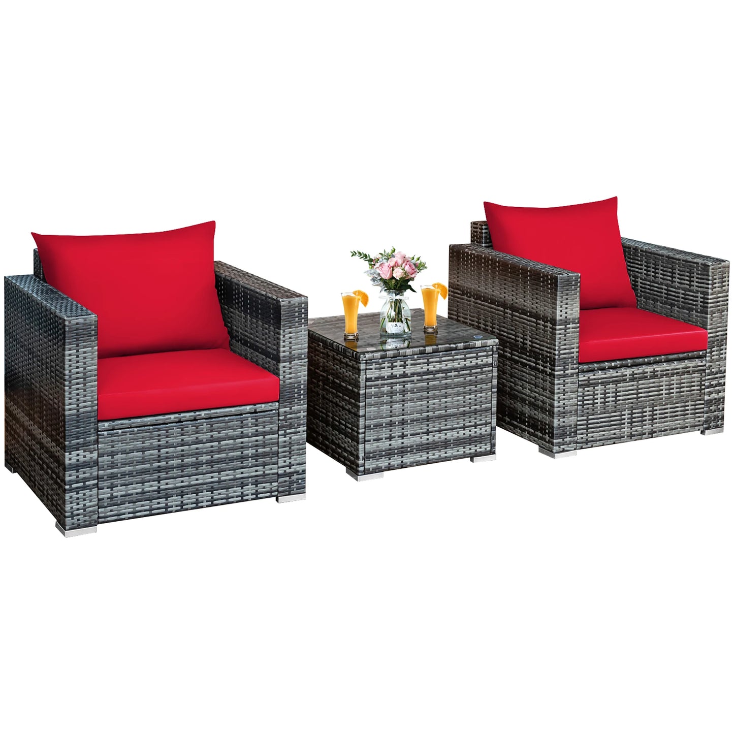 HOMASIS 3 Piece Patio Rattan Bistro Set Cushioned Seating