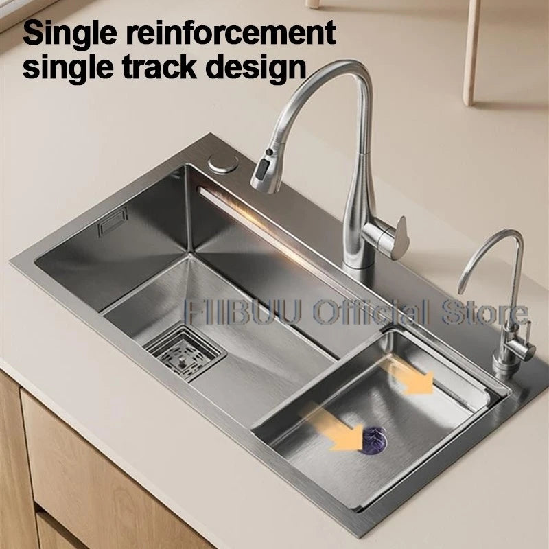 Slofy 304 Stainless Steel Kitchen Sink Undercounter Topmount Single Bowl Faucet