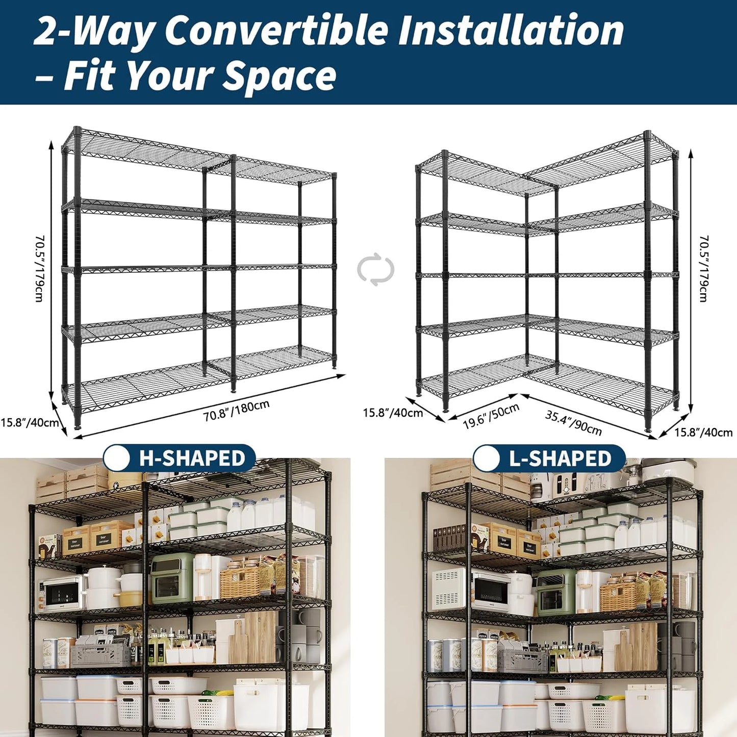 TWISTER.CK Heavy Duty 5-Tier Metal Shelving Unit for Kitchen Garage