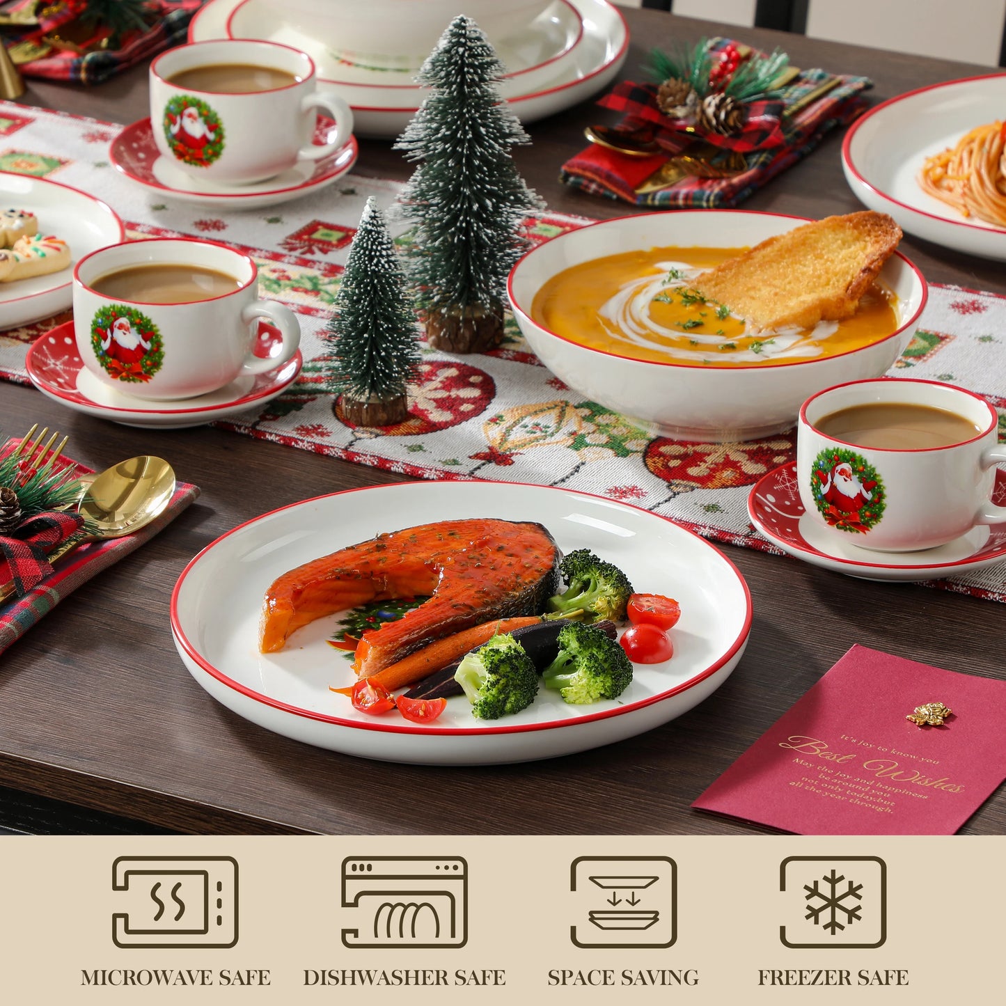 MALACASA Christmas Dinnerware Set Ceramic Plates Bowls Mugs