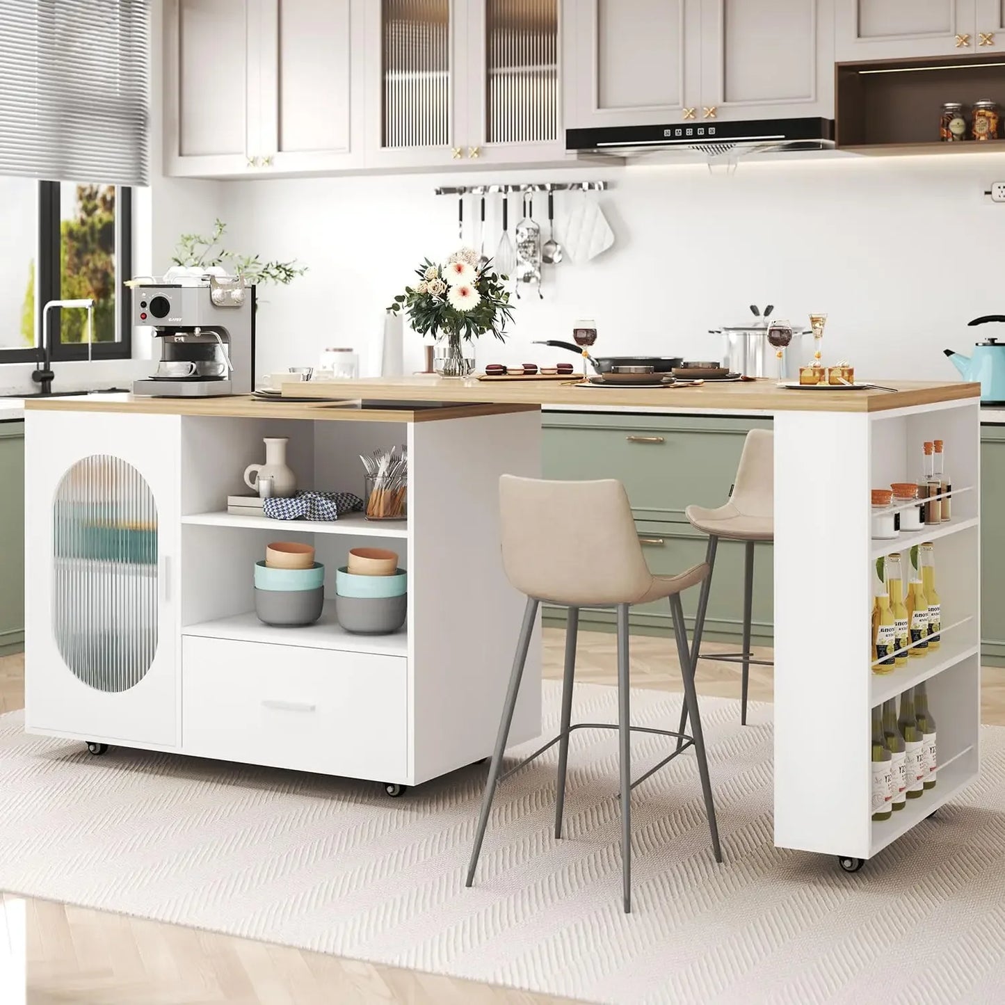 Rolling Kitchen Island With Swivel Table Drawers And Storage