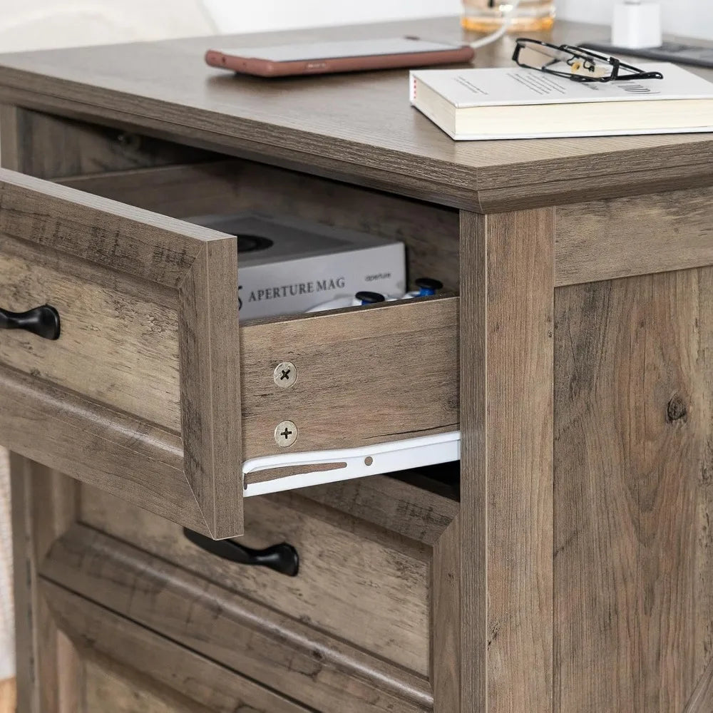 Farmhouse Nightstand With Charging Station USB And AC Ports