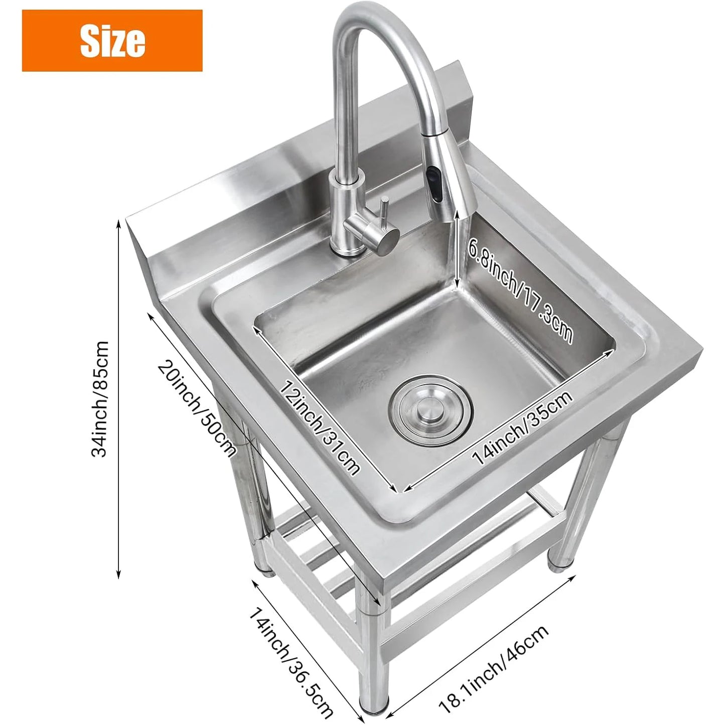 HiMISS Stainless Steel Kitchen Utility Sink With Faucet Single Bowl