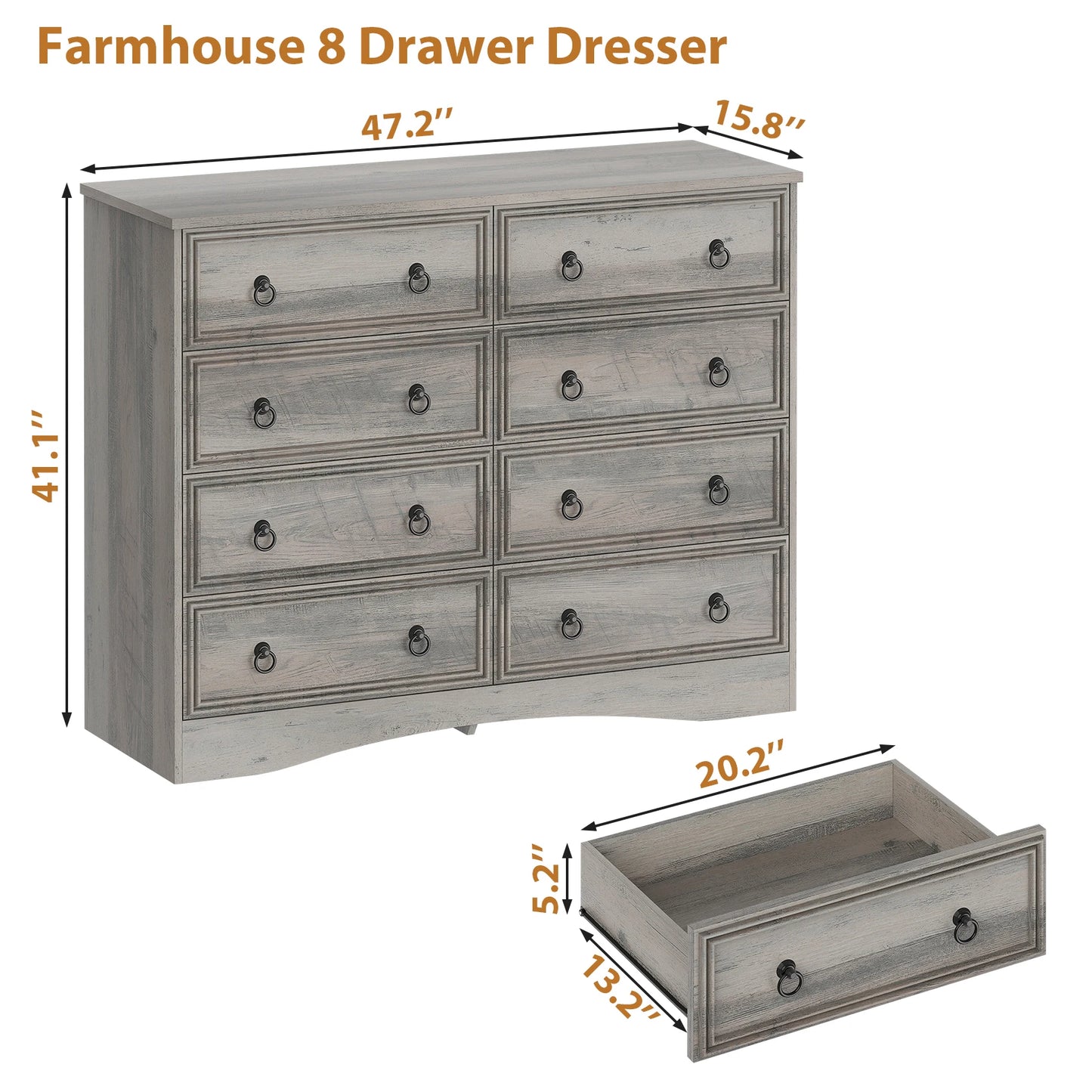 BIGBIGLIFE 8 Drawer Dresser Wood Bedroom Storage Organizer