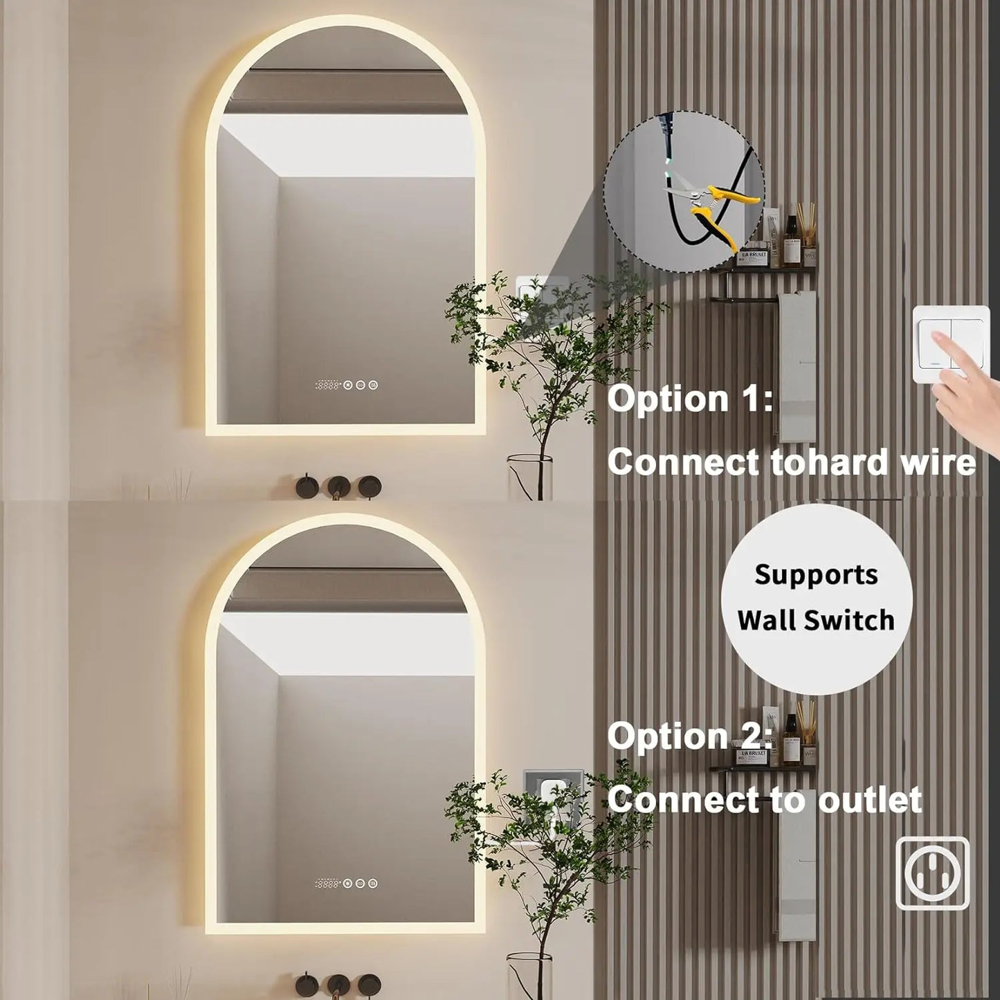 Wisfor Backlit Smart LED Bathroom Mirror Arched Dimmable Anti Fog
