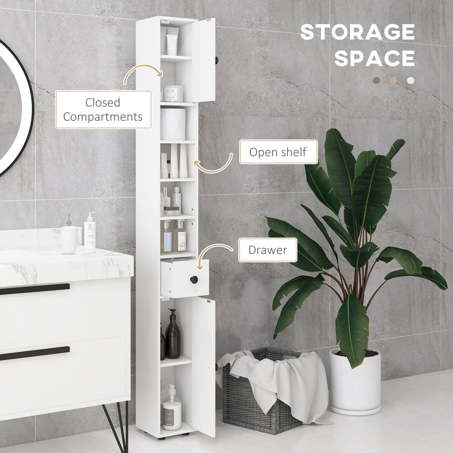 Kleankin Toilet Paper Cabinet With Open Shelves And Adjustable Doors