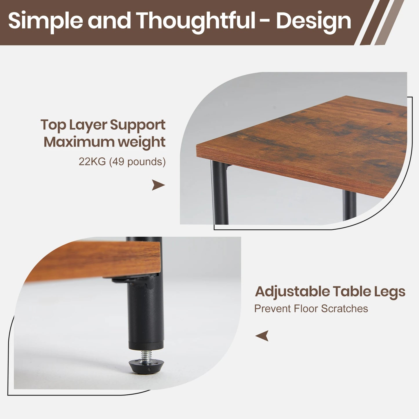 JHK 2-3-Tier End Table With Adjustable Feet Steel Frame