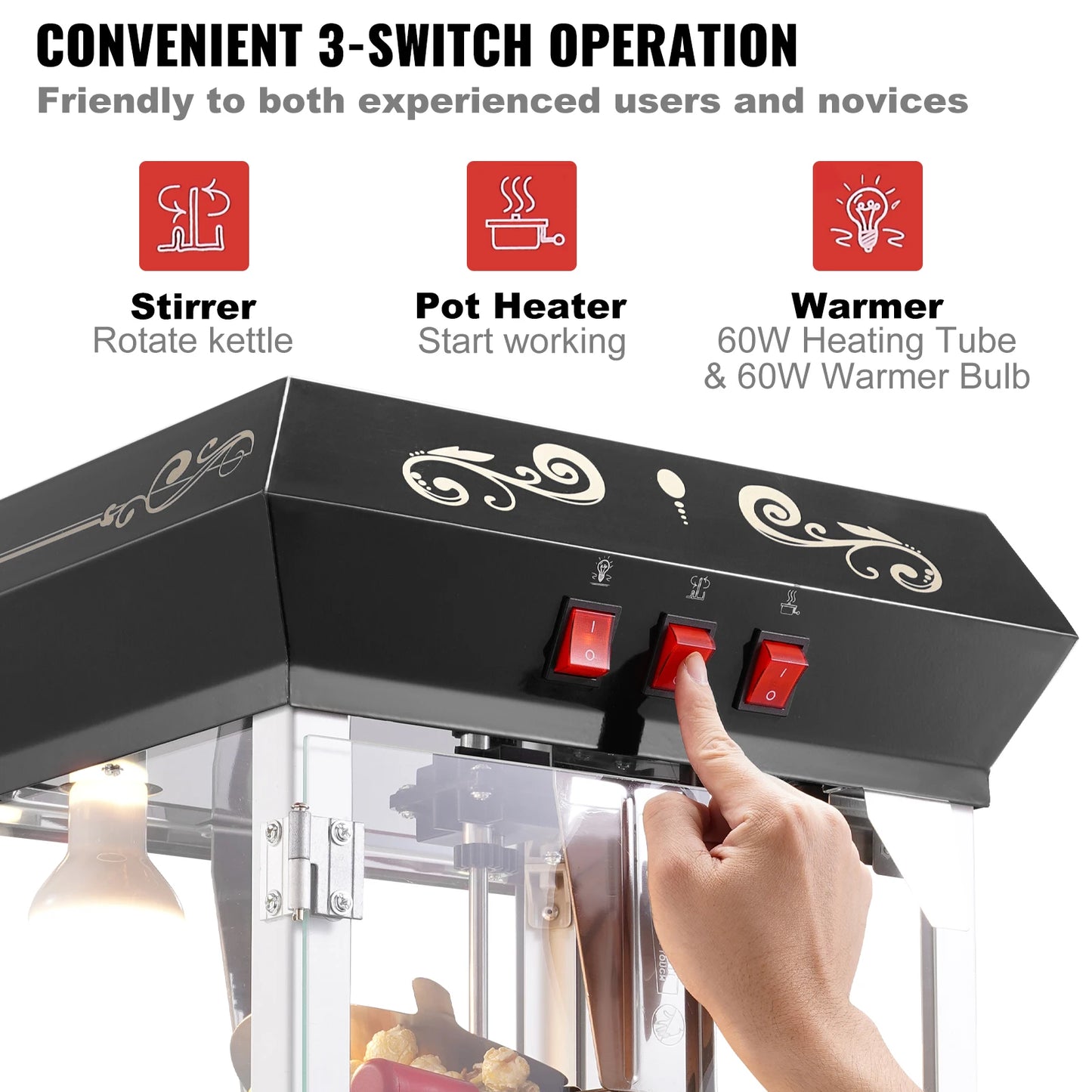 Succebuy Popcorn Popper Maker Countertop 48 Cups Per Batch