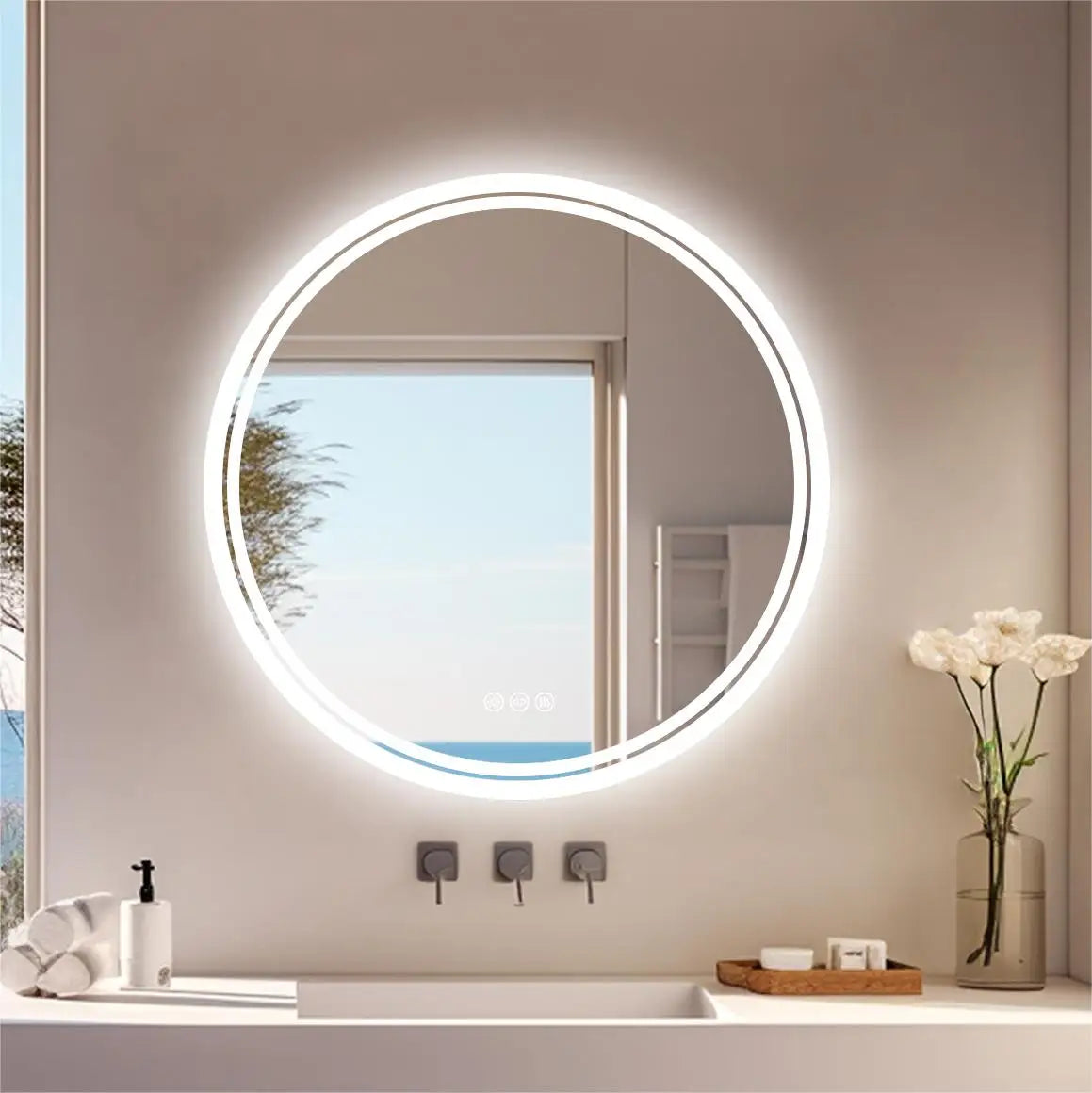 Round LED Bathroom Vanity Mirror Anti Fog With Bright Lights