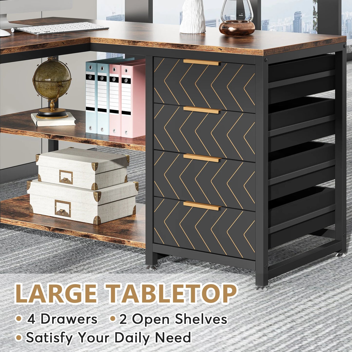 Tribesigns L Shaped Corner Desk With Storage Drawers For Office