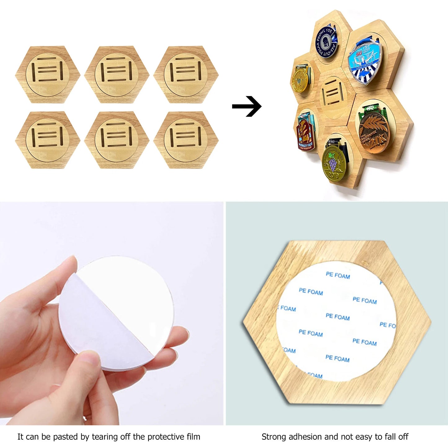 Hexagonal Honeycomb Wooden Medal Display Stand For Sports Track And Field