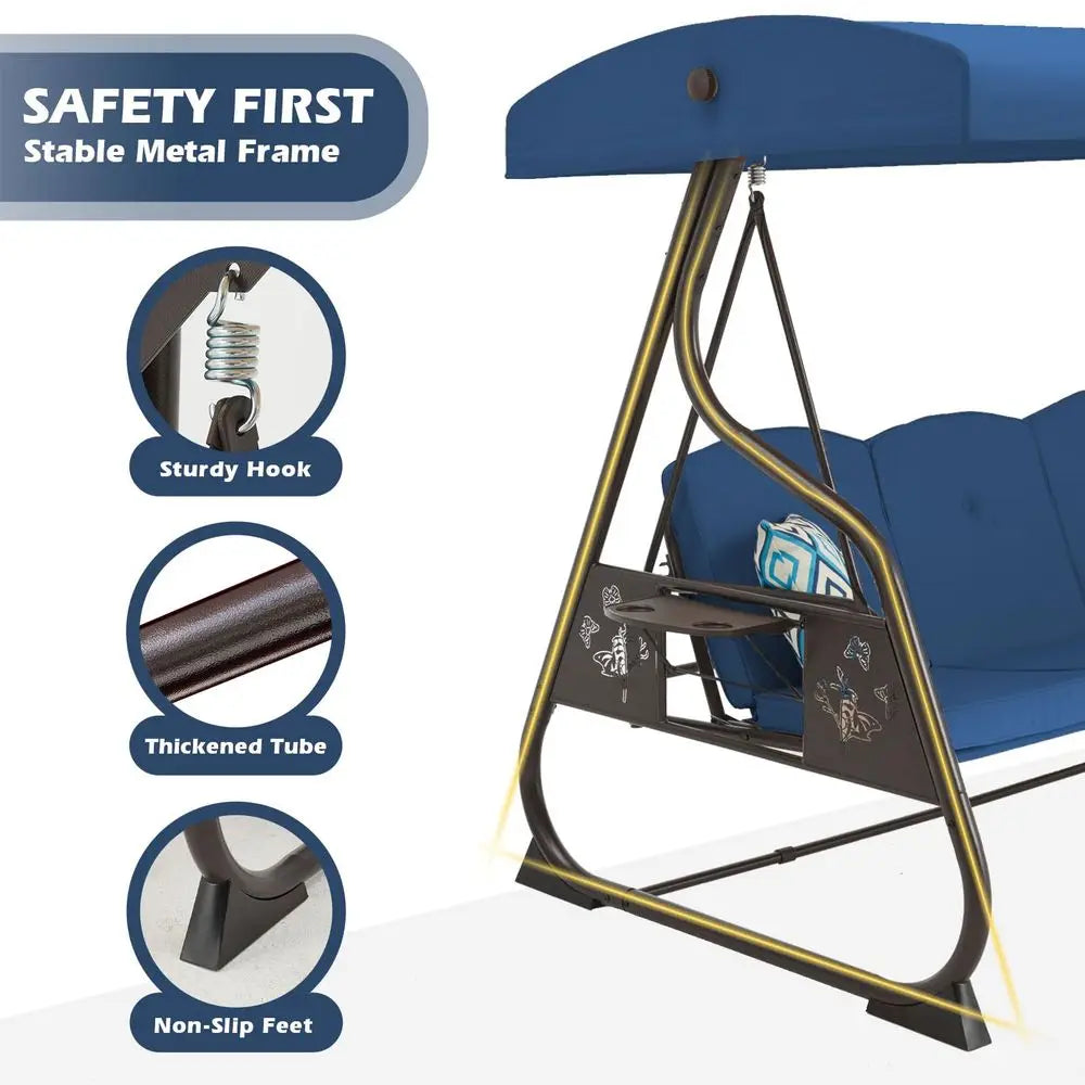 Outdoor Patio Swing With Canopy And Adjustable Backrest 800Lbs Capacity