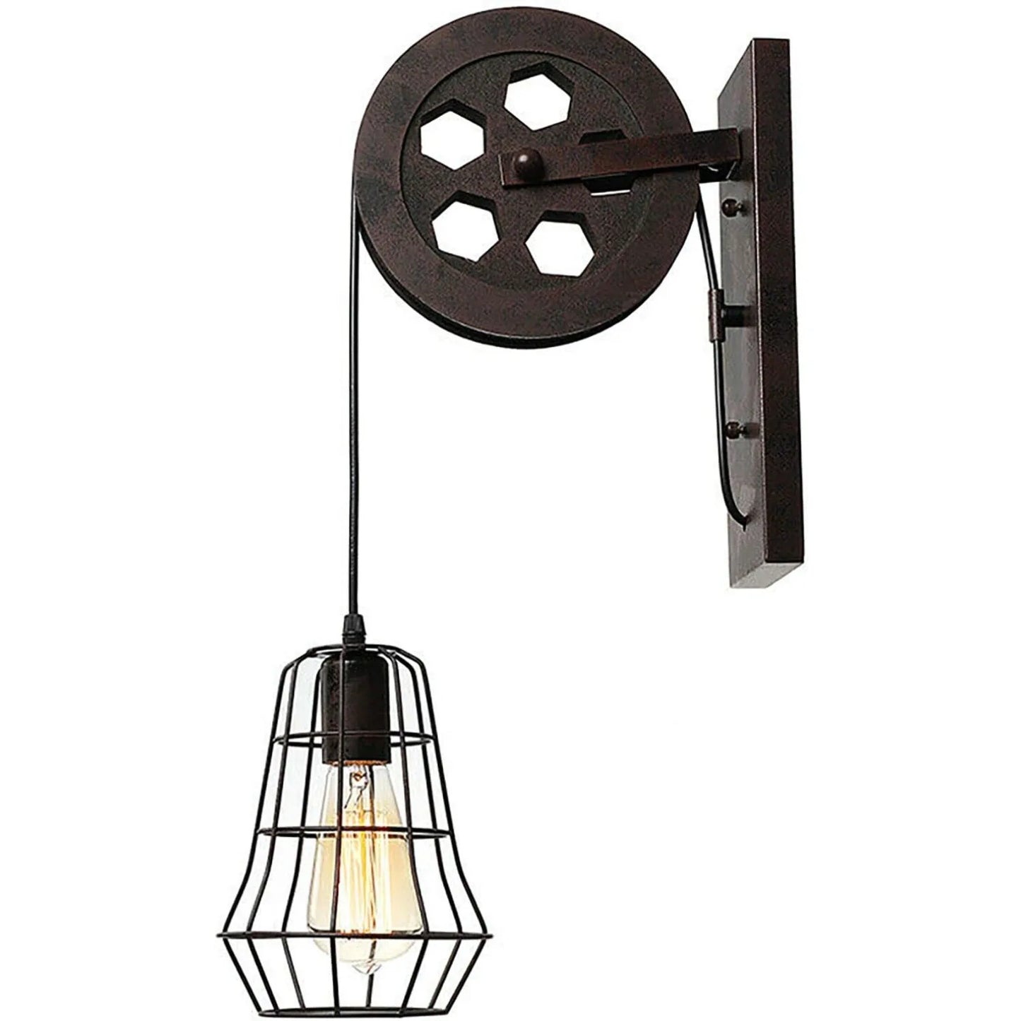 Bymaocar Industrial Wall Sconce With Pulley Iron Cage Lampshade