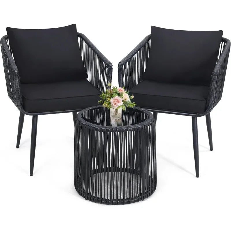 Quality Outdoor Patio Rattan Bistro Set With Side Table