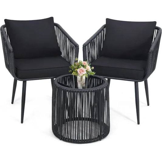 Quality Outdoor Patio Rattan Bistro Set With Side Table