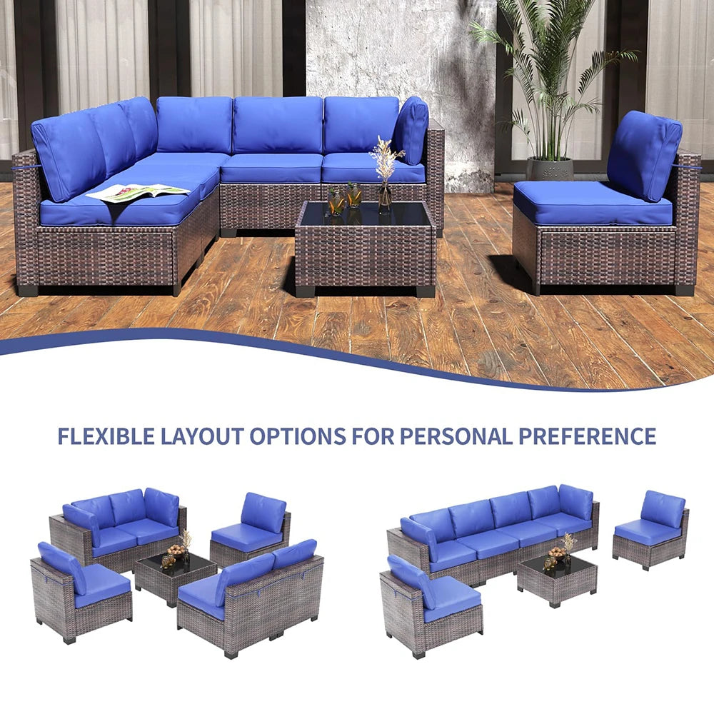 HiMISS Rattan Sectional Patio Set With Cushions And Glass Table