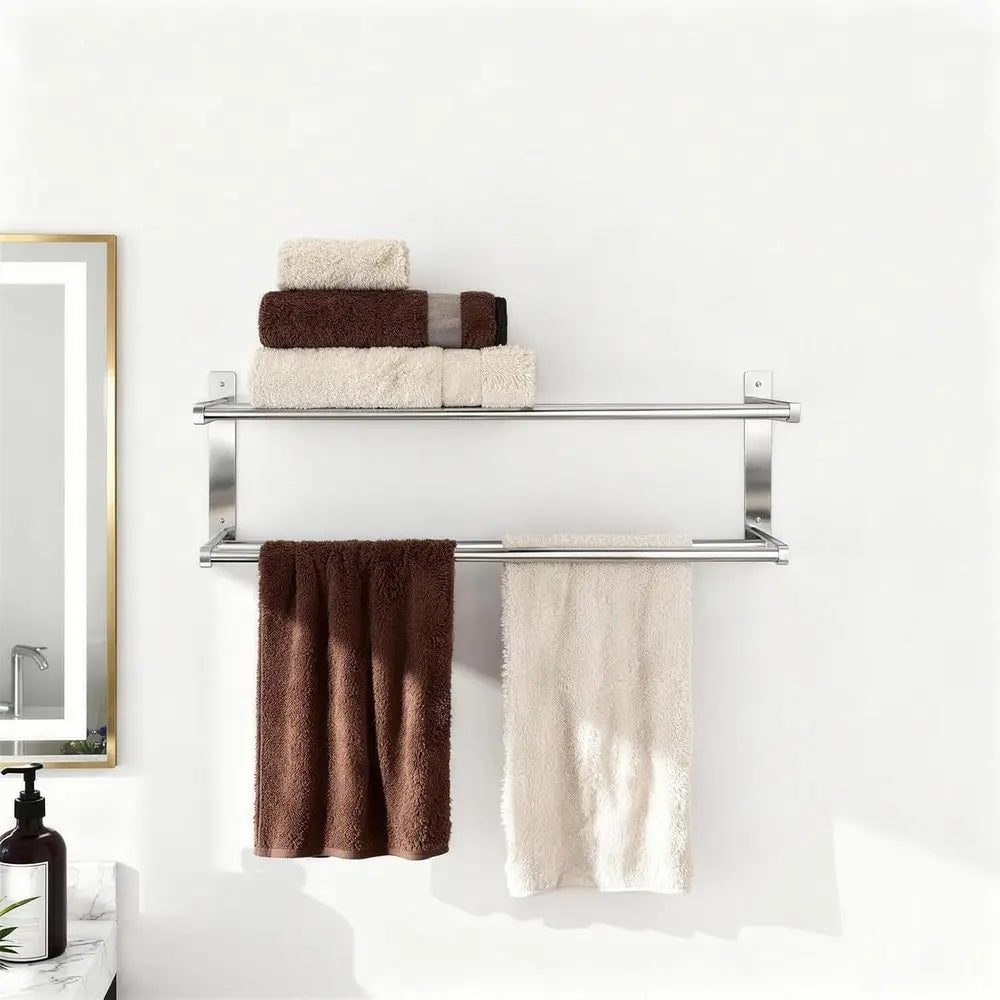 Stainless Steel Wall Mounted Bathroom Shelf Towel Bar Rack