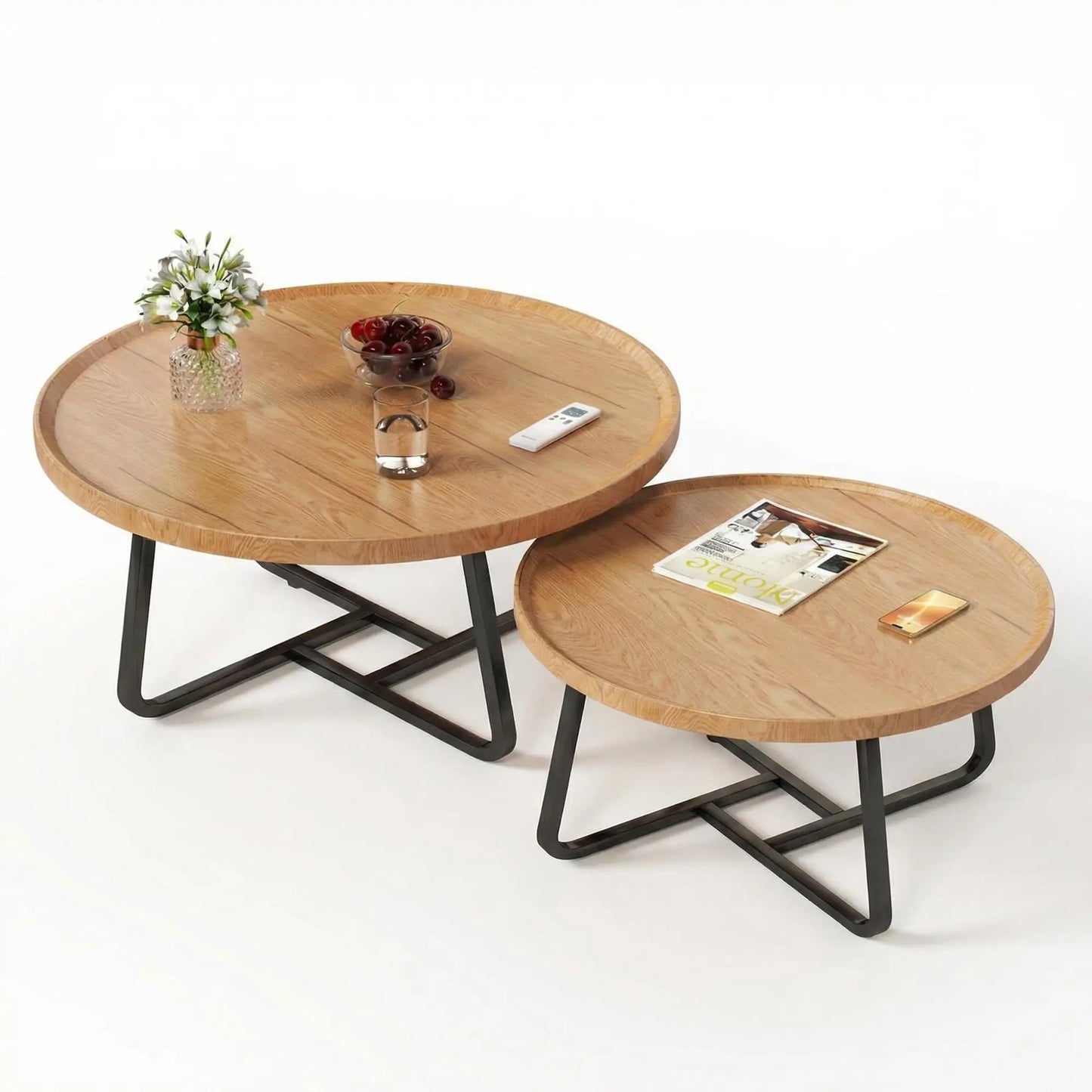 HiMISS Mid Century Modern Nesting Coffee Tables Sturdy Metal Frame