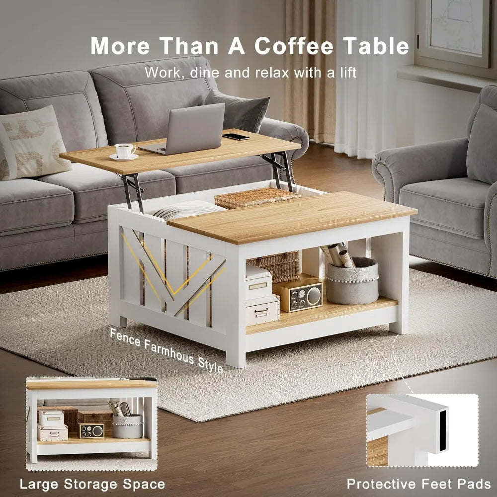 Lift Top Coffee Table With Storage Farmhouse Wood Central Table