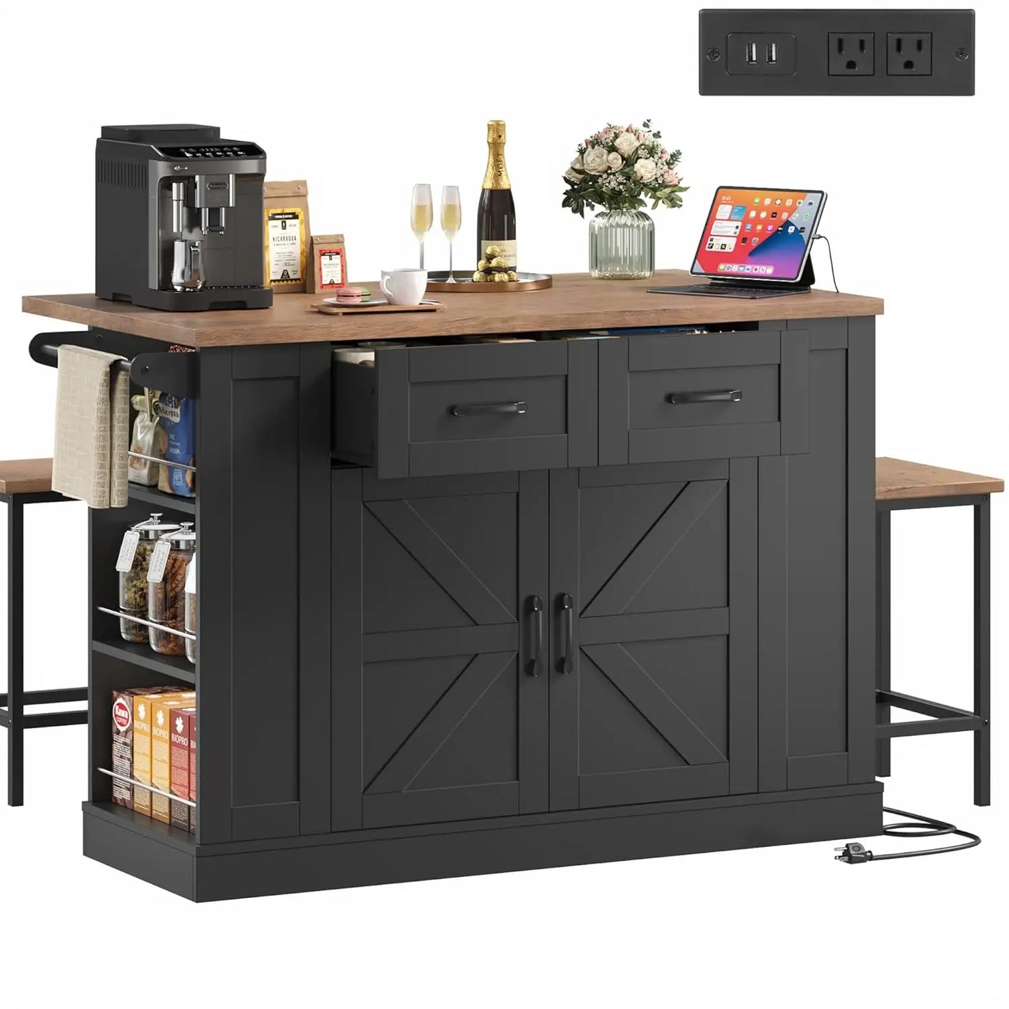 Mobile Kitchen Island Cart With Drop Leaf And Drawers