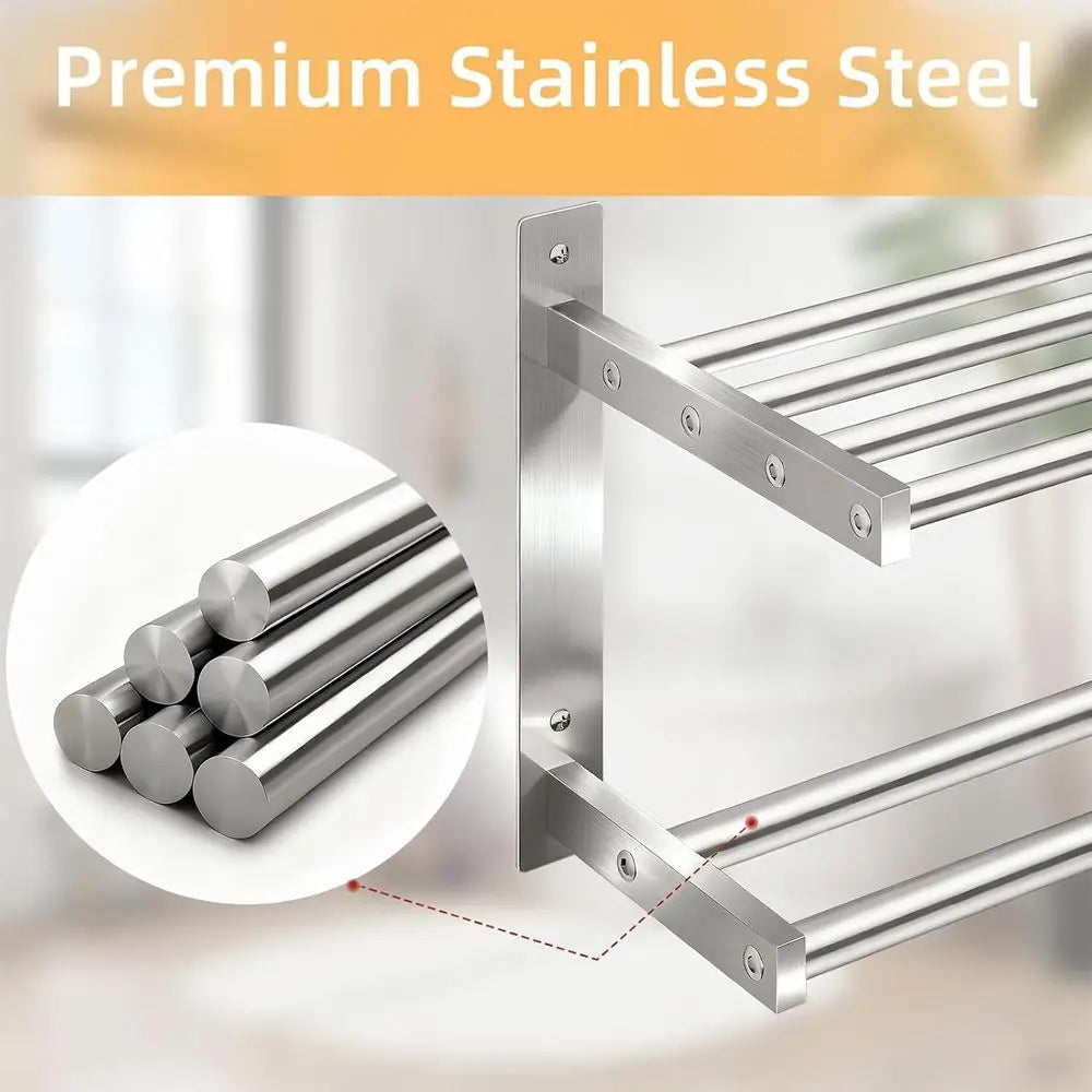 Stainless Steel Wall Mounted Bathroom Shelf Towel Bar Rack