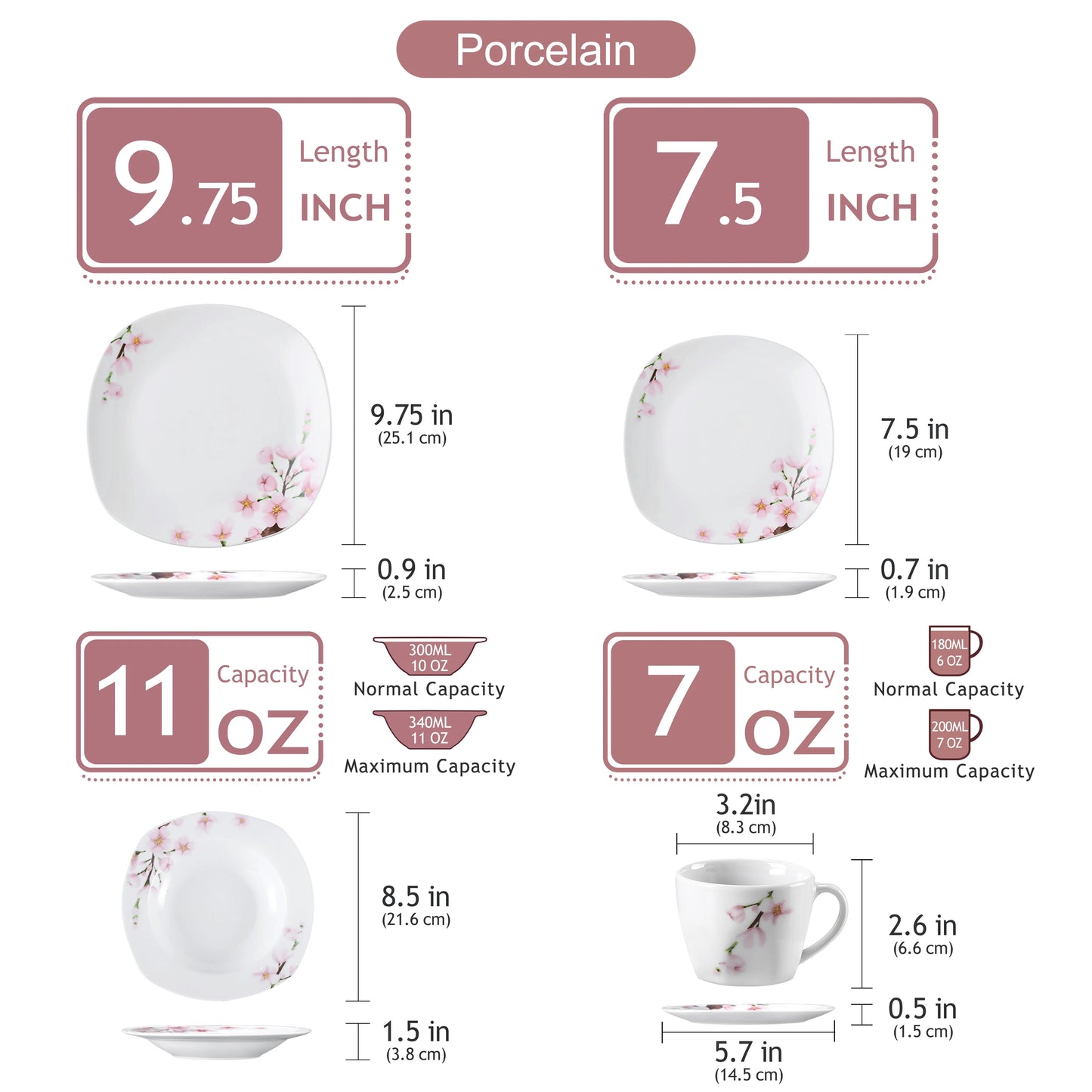 MALACASA Porcelain Dinnerware Set Floral Pattern Service Collection