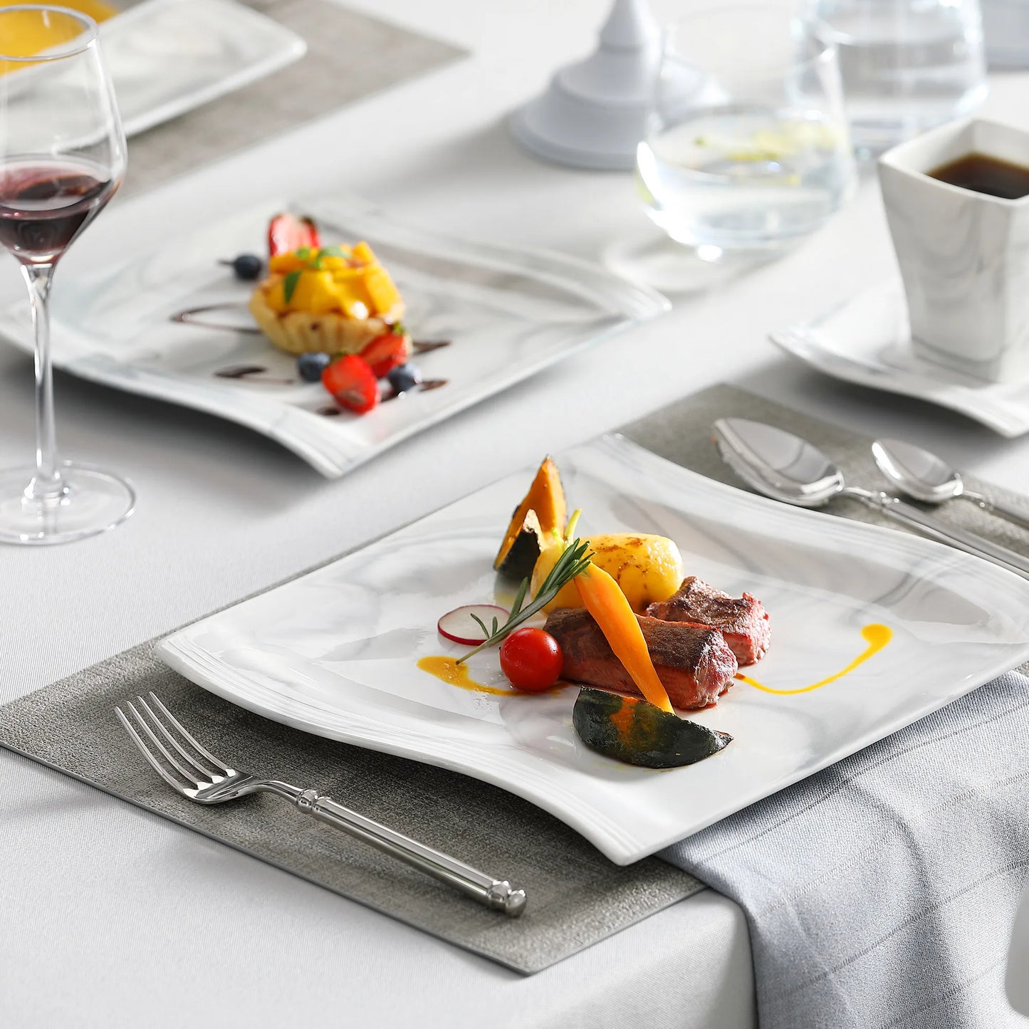 MALACASA Flora Marble Porcelain Dinnerware Set Elegant Ceramic Tableware