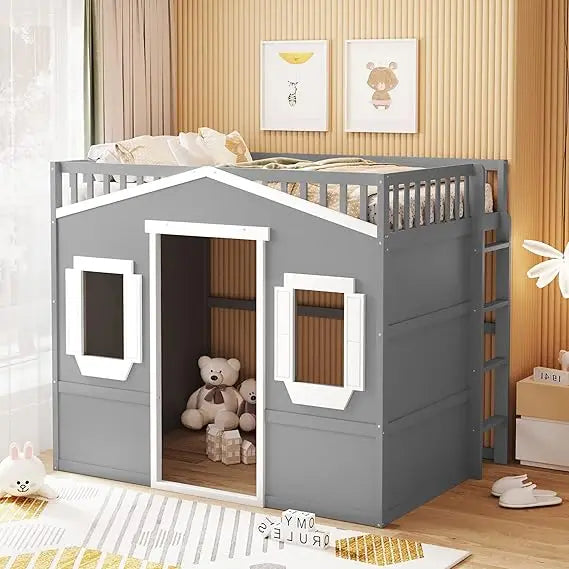 Playhouse Design Loft Bed With Built In Storage Wardrobe And Windows