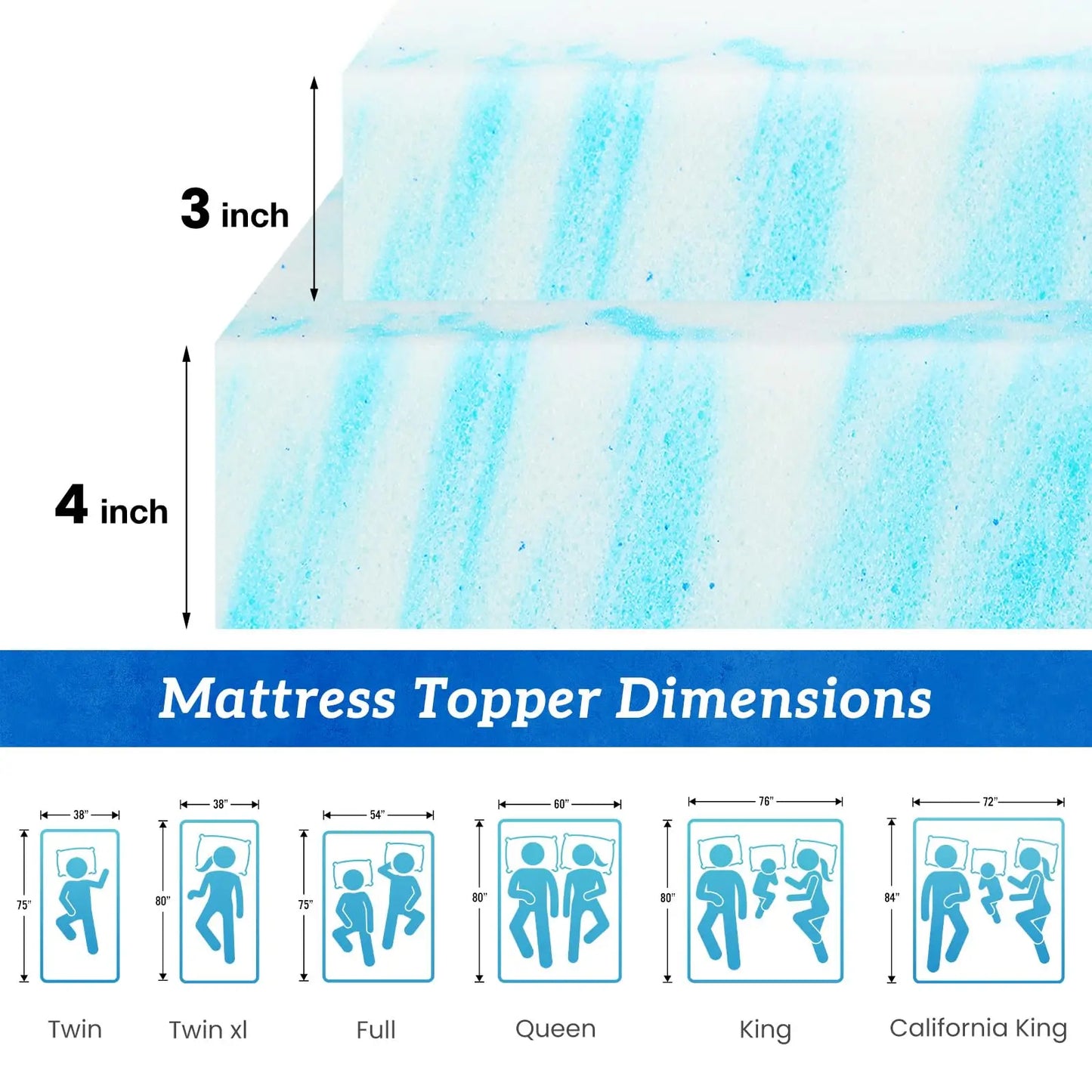 JHK Gel Memory Foam Mattress Topper Cooling And Breathable