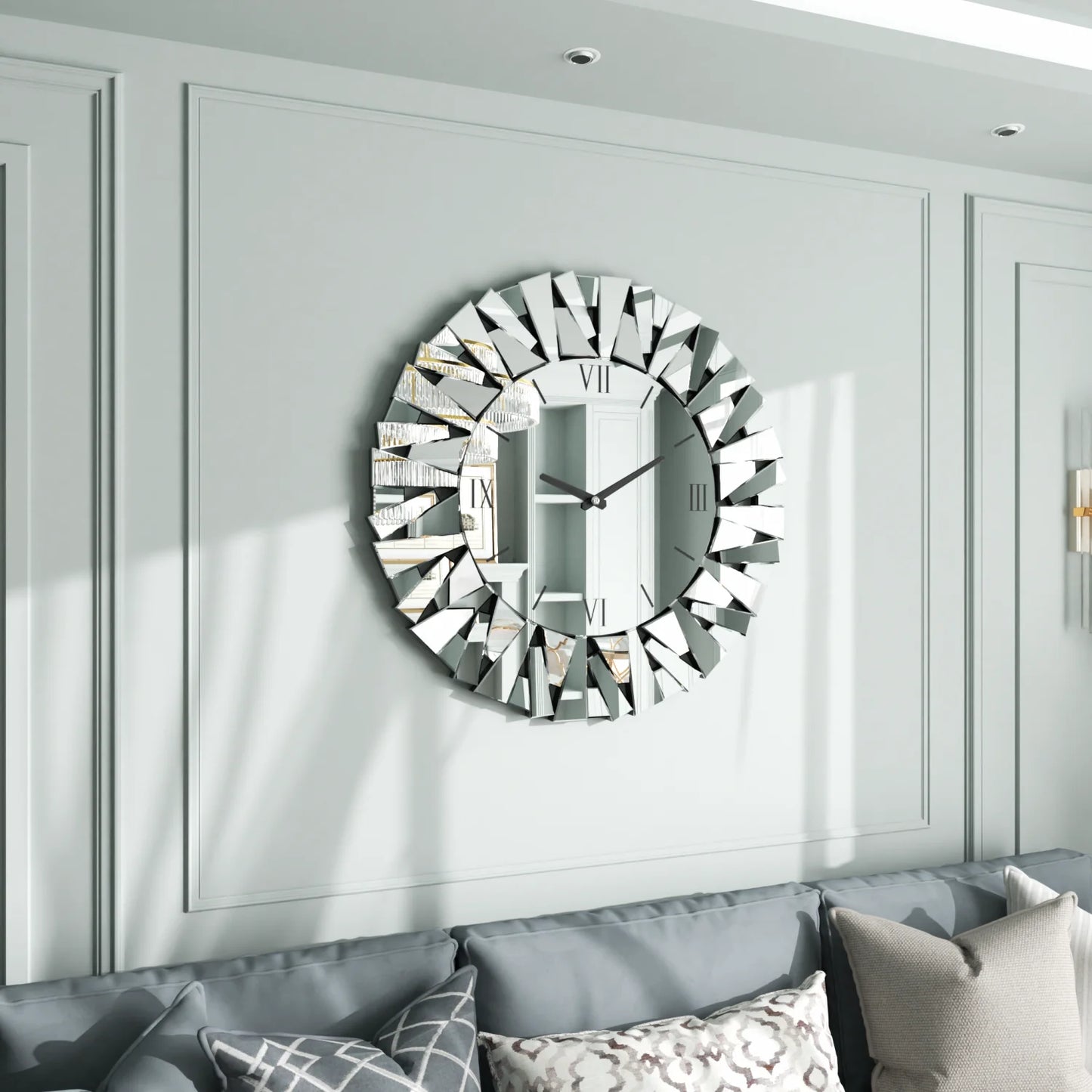 Modern Circular Wall Clock With Beveled Glass And Silent Movement